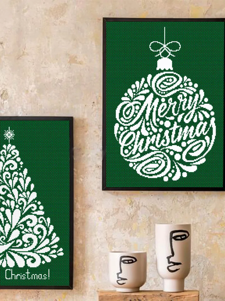 Merry Christmas cross stitch pattern download PDF, Christmas ornament cross stitch set, Winter holiday hand embroidery, Beginner stitch #S56