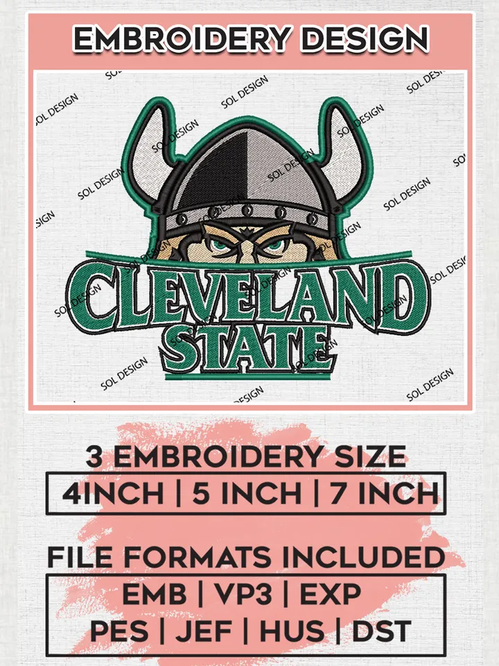 NCAA Cleveland State Team Head Mascot Logo embroidery designs, NCAA Cleveland State Vikings Machine embroidery designs, NCAA College Team Logo embroidery designs, Machine embroidery designs, Digital Download