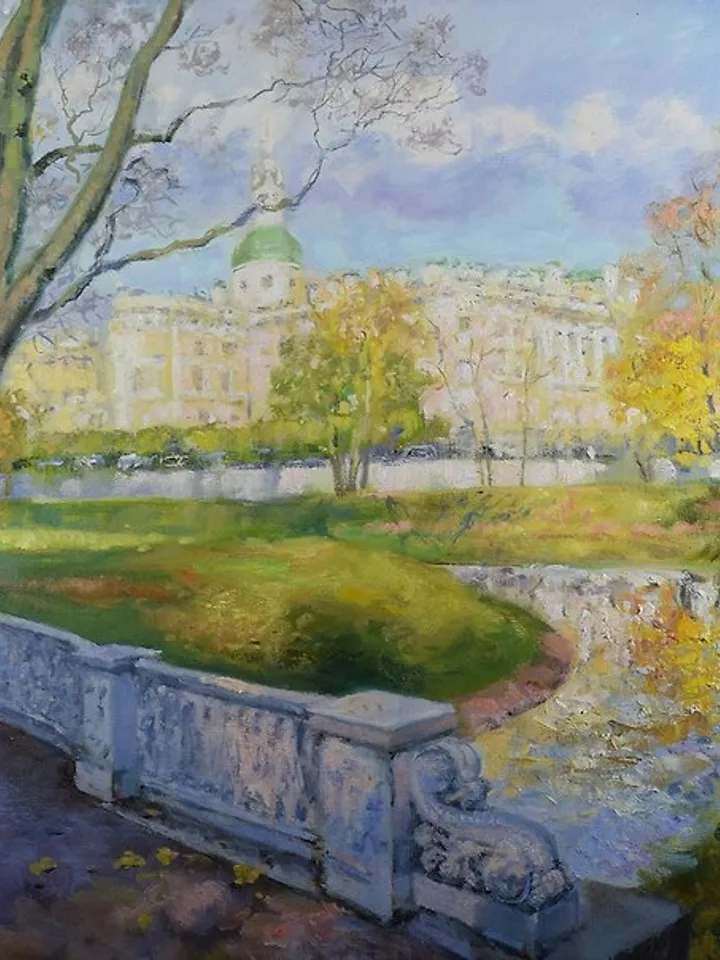 Petersburg Painting Cityscape Original Art Impression Autumn Artwork Canvas Oi