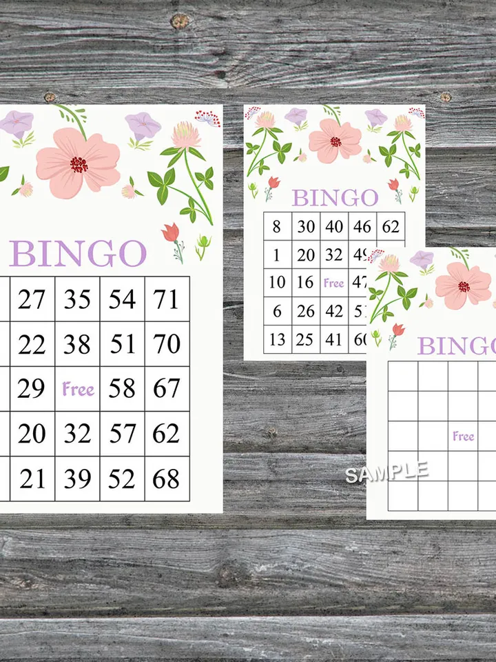 Pink flowers bingo game card,Floral bingo game card,Floral Printable Bingo,Flower themed bingo game,INSTANT DOWNLOAD-111