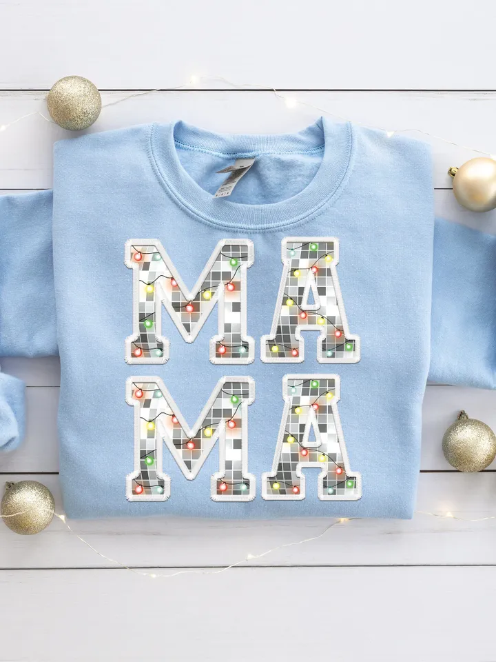 Faux Glitter Sequins Christmas Mama Shirt Sublimation Christmas PNG Mama PNG Christmas Lights Sparkly PNG Embroidery Letters png