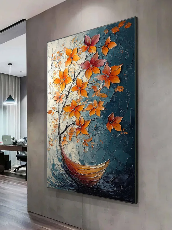 Large Impasto Floral Painting, Textured 3D Flower Artwork, Colorful Original Art, Wall Art Decor, Modern Abstract Flowers,Home Office Decor