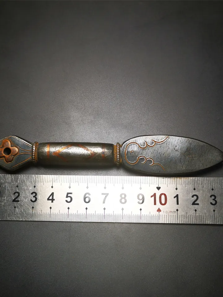 Gandhanra Tibetan Amulet Vajra, Kila Dagger (Dorje Phurba),Dharma Ritual,Made of Cold Iron inlaid with Copper