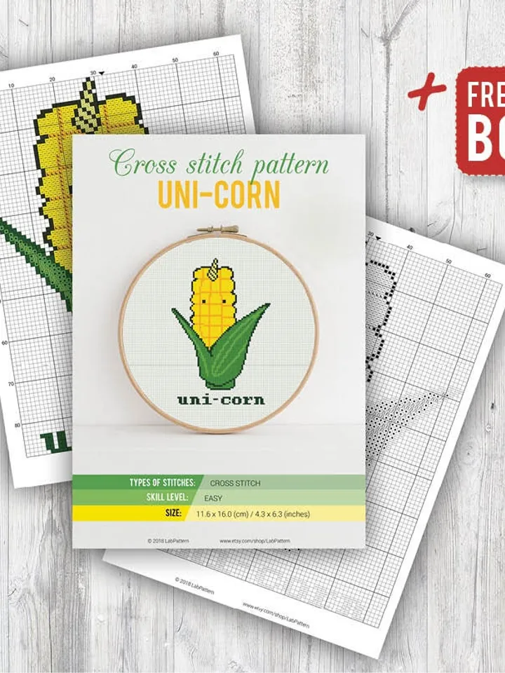 Uni-corn Cross stitch pattern Unicorn Cross stitch pattern Corn Yellow Magic PDF Format Instant Download Home decor Modern