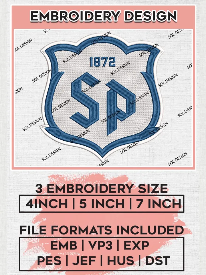 NCAA Saint Peters Peacocks 1872 Team Logo Embroidery Design Files, NCAA Saint Peters Peacocks Machine Embroidery, NCAA Teams, Game Day, 3 sizes, NCAA Machine embroidery designs, Digital Download