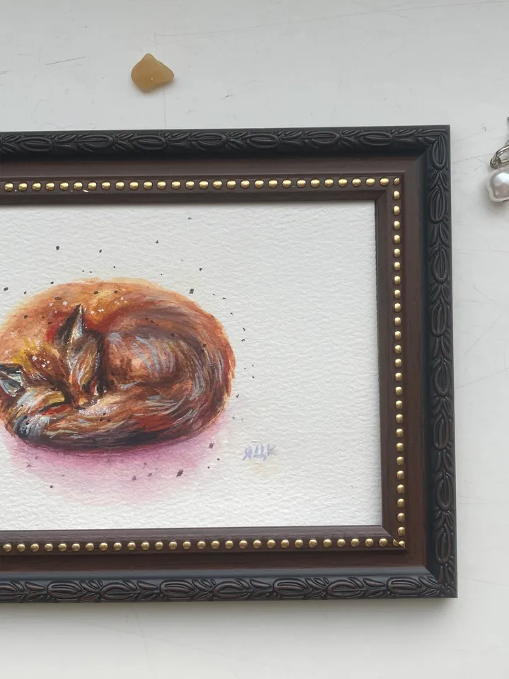 Sleeping Fox Painting Framed Small Watercolor Painting Original Art Frame Animal Painting Realistic Fox