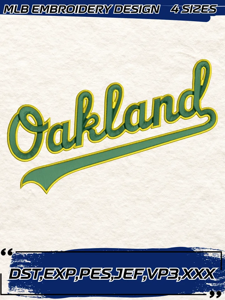 Oakland Athletics Jersey Logo Embroidery Design,MLB Embroidery Design,Machine Embroidery Design File,4 Sizes, Digital Download