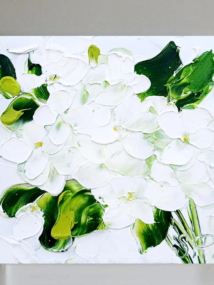 Hydrangea Painting Cornflower Original Art Impasto Oil Painting 4x4 Impasto Hydrangea Wall Art Floral Meadow Painting Field