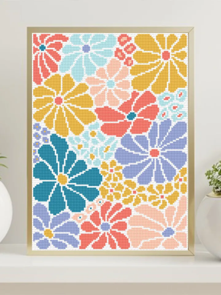 Abstract flowers cross stitch pattern PDF download Boho floral cross stitch chart, Modern flower pattern digital PDF, Beginner x-stitch #P45