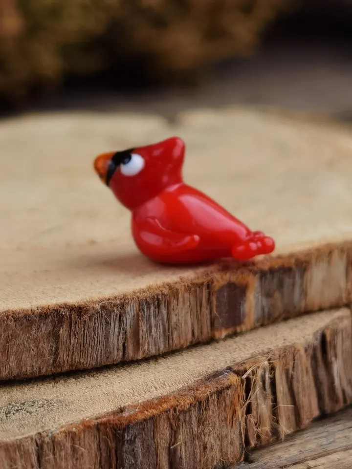 Glass figurines Red cardinal bird figurine Glass cardinal figurine Tiny cardinal Miniature cardinal Tiny glass animals Glass birds Dollhouse