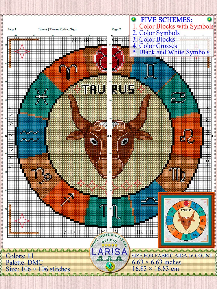 Taurus Cross Stitch Pattern | Taurus Zodiac Sign