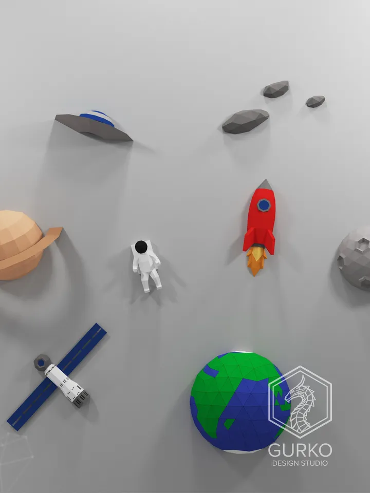Space Papercraft, Digital Template, PDF Download, Gurko, 3D Low Poly, Pepakura, DIY Origami Sculpture, Paper Decor, DIY Gift