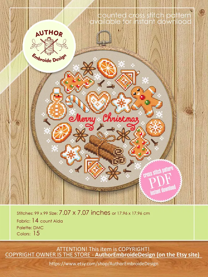 Christmas gingerbread cross stitch pattern PDF download Merry Christmas cross stitch chart, Christmas sugar and spice pattern digital #N155