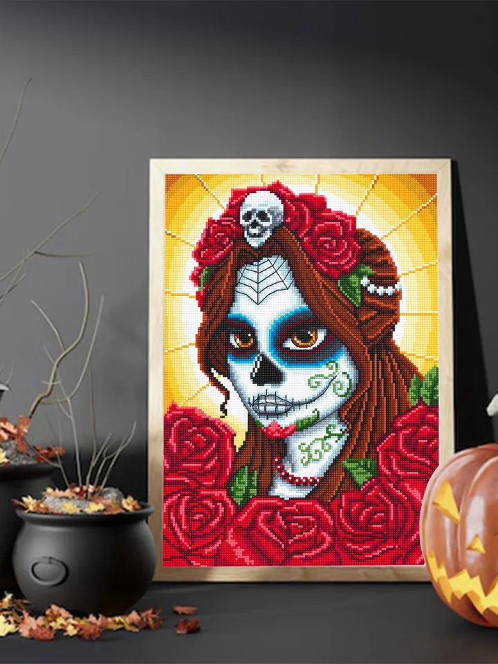 Catrina sugar skull cross stitch pattern download PDF Day of the Dead pattern PDF Mexican skull embroidery Lady skull Dia de Muertos #H28