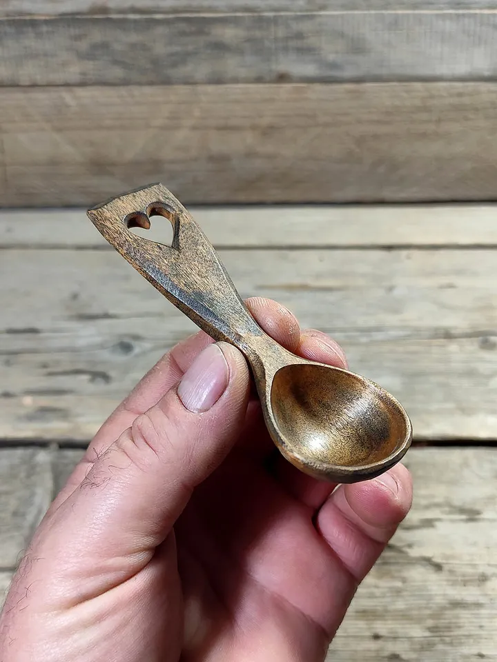 Handmade willow coffee scoop, 9th wedding anniversary gift, Rustic wooden coffee spoon