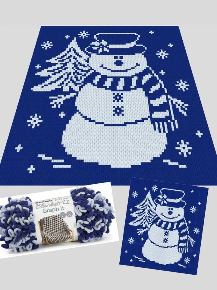 Snowman Christmas blanket-Loop yarn Finger knitted pattern