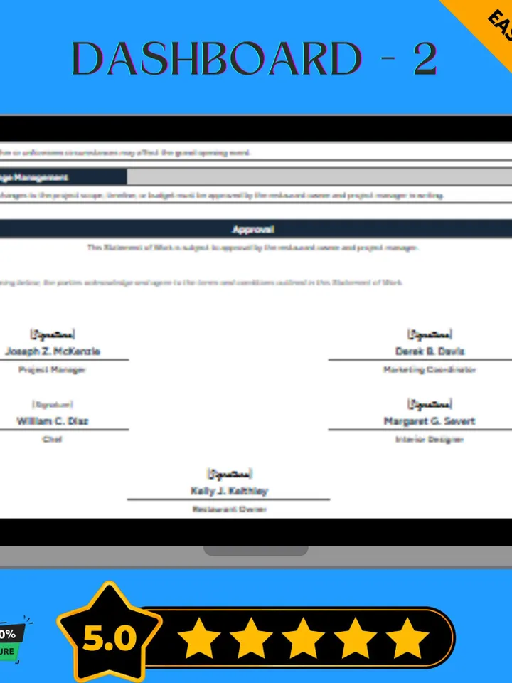 Restaurant Statement of Work Template, SOW Agreement Form, Restaurant Work Scope Document, Google Sheets Contract Template