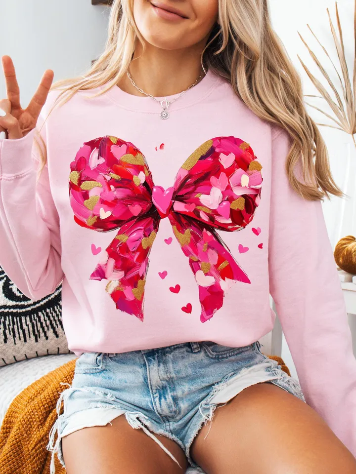 Valentines Day Coquette Bow PNG, Valentine Brushstroke Png, Valentines Day Sublimation Design, Coquette Valentine Png, Trendy V-day Png