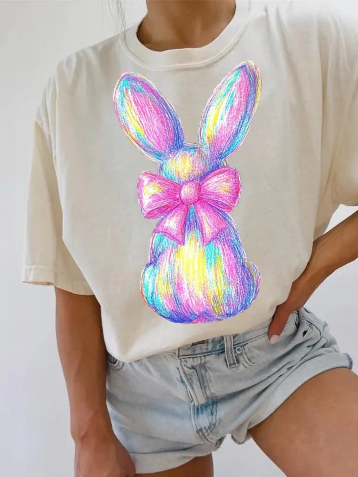 Colorful Glitter Brushstroke Bunny Easter png, Easter png, Bunny Bow png, Bunny png, Easter kids png, Girls Easter Png, Preppy Easter Png