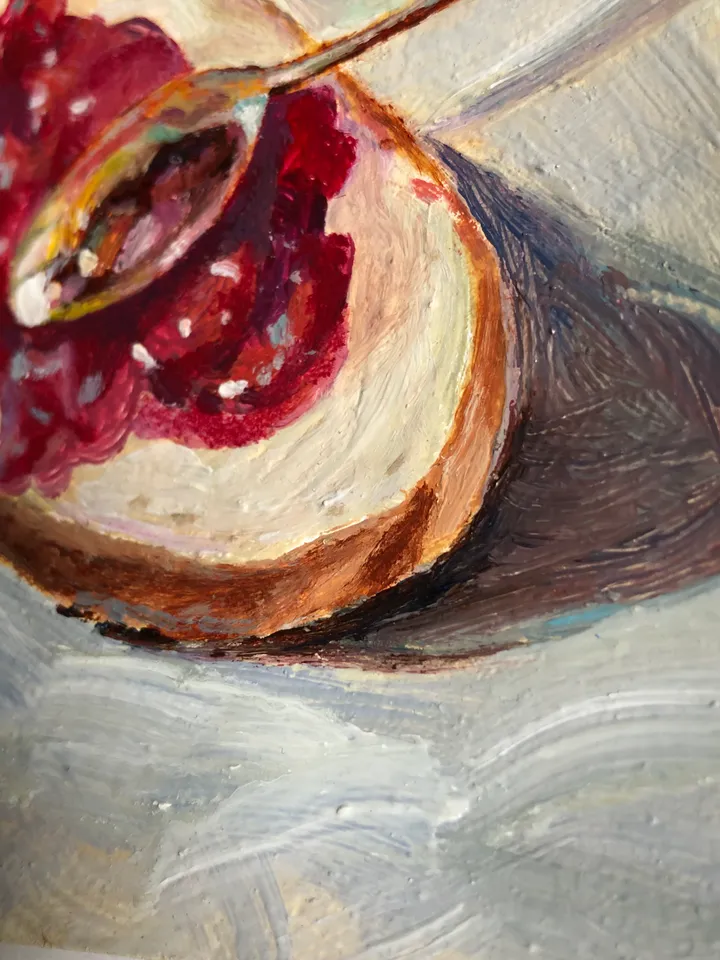 Bun with jam food art modern painting original oil painting art painting 6 x 6 inches