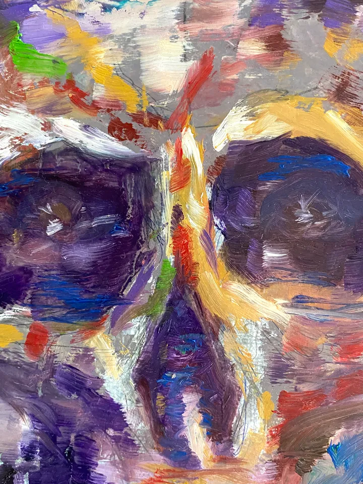 Skull oil painting original Skeleton artwork oil on canvas 12x16 Horror contemporary wall art