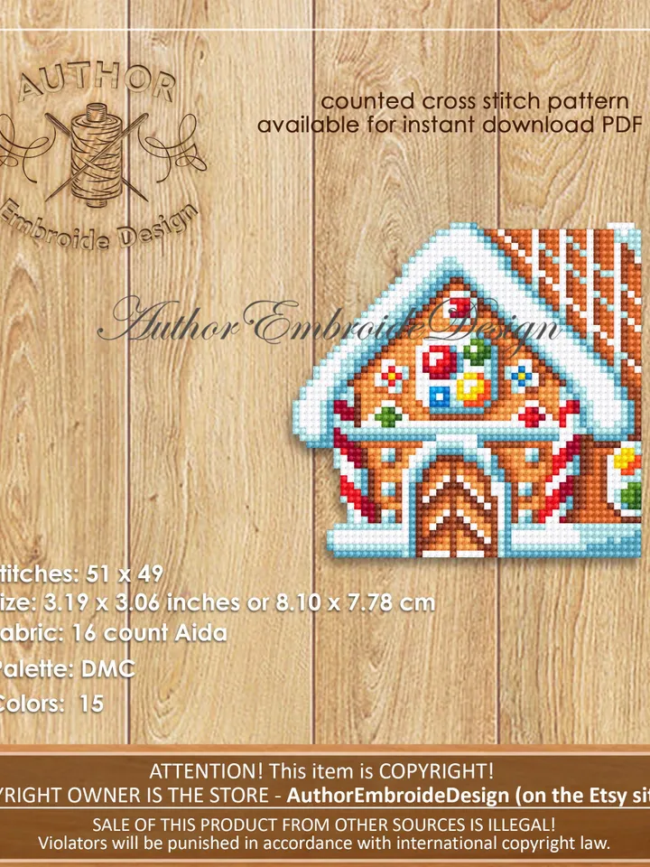 Gingerbread corner bookmark cross stitch pattern PDF download Gingerbread house cross stitch chart, Christmas bookmark pattern digital #B390