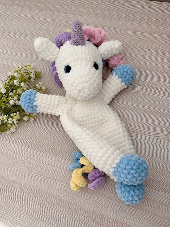 Crochet unicorn snuggler pattern Amigurumi unicorn lovey pattern Crochet cuddle toy tutorial
