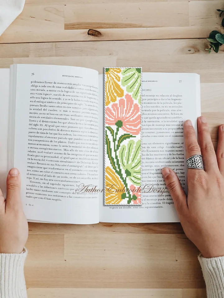 Abstract flowers bookmark cross stitch pattern PDF download Boho flowers cross stitch chart, Modern bookmark pattern digital PDF #B303