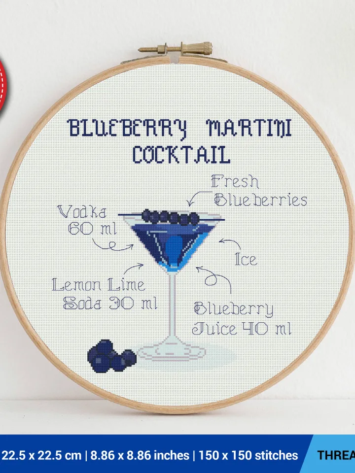Cocktail Blueberry Martini Cross stitch pattern | Embroidery Pattern | Instant Download | Embroidery Designs