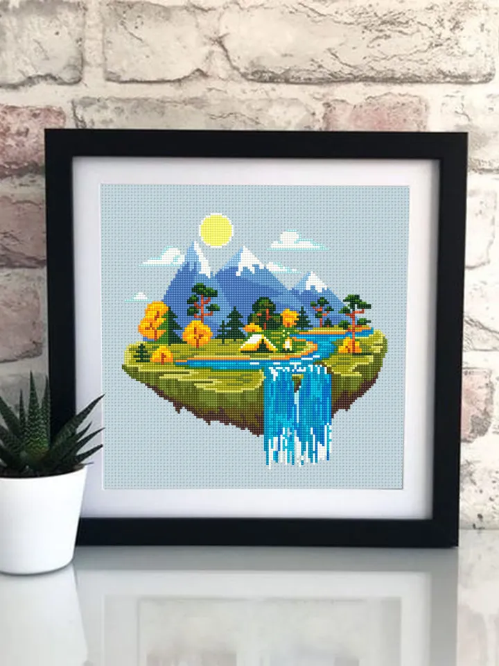 Nature cross stitch pattern download PDF Camping tent digital PDF Mountain landscape cross stitch Adventure awaits Summer travel stitch #L41
