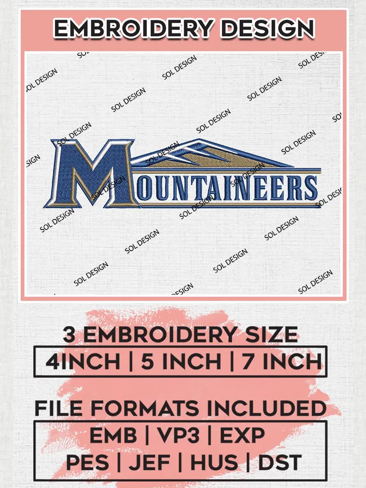 NCAA Mountaineers Football Team Logo Embroidery Design Files, NCAA Mount St Marys Mountaineers Machine Embroidery, NCAA Teams, Game Day, 3 sizes, NCAA Machine embroidery designs, Digital Download