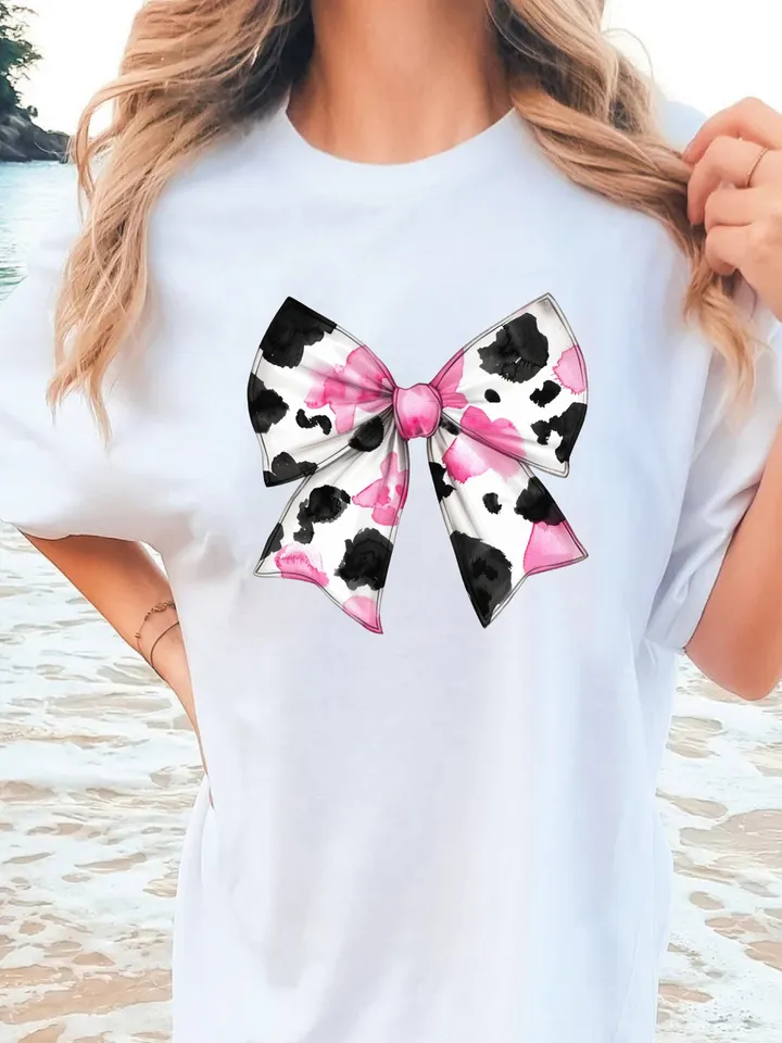 Pink Cow Print Coquette bow png Coquette clipart design trending png retro mama png pink bow png aesthetic png tee shirt designs western png