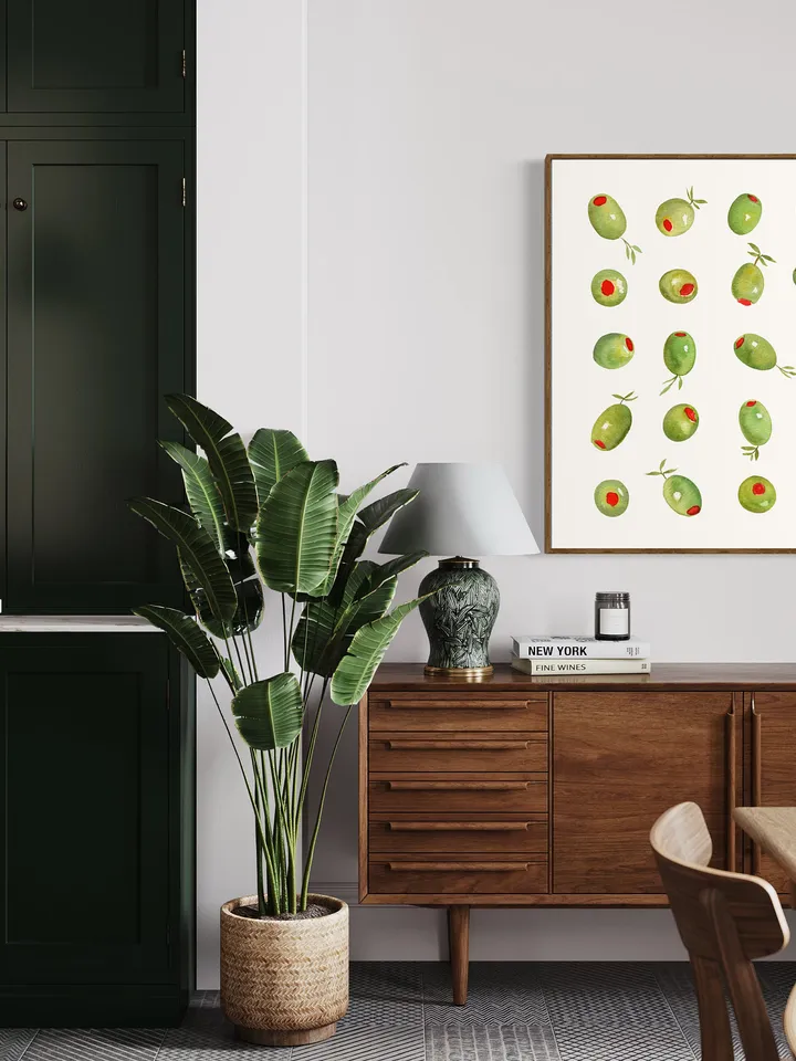 Olive Branch Watercolor Painting, Olive Wall Art, Italy Wall Art, Kitchen Poster, Green Food Art, Olive Kitchen Decor, Minimal Plant Print