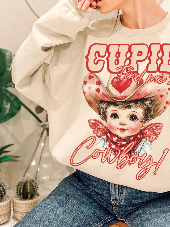 Cupid Find Me a Cowboy PNG, Western Valentines png, Valentines Cowboy png, Valentines png, Vintage Cowboy png, Cowgirl png, Western png