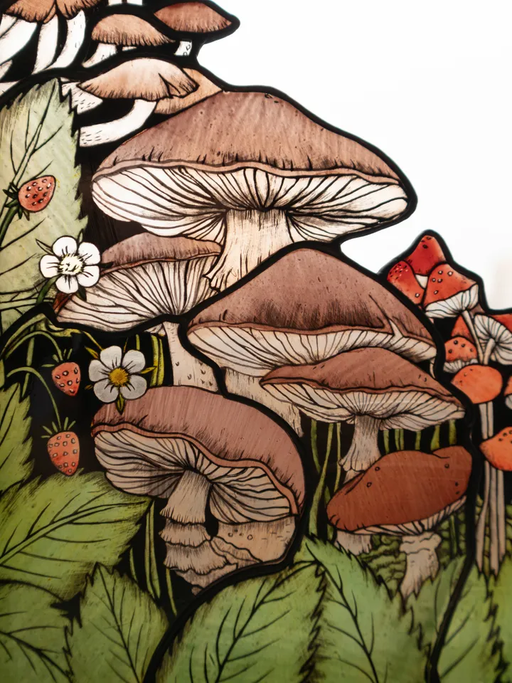 MADE TO ORDER, Stained glass bookends with mushrooms, Home decor with fungi