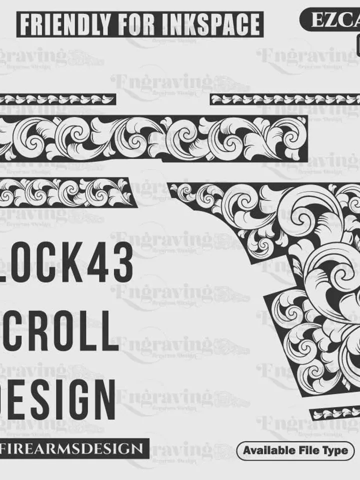 Glock 43 Scroll Design Svg,lasercut,laserengraving,fiberlaser,engravingfiles,laserpattern,engravingdesign,engravingpattern