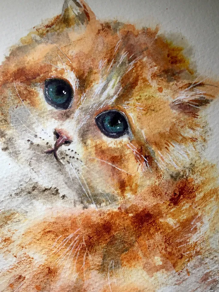 Cat painting,Ginger cat original watercolour painting,cat lovers gift,nursery room art,animals watercolour painting,original watercolour