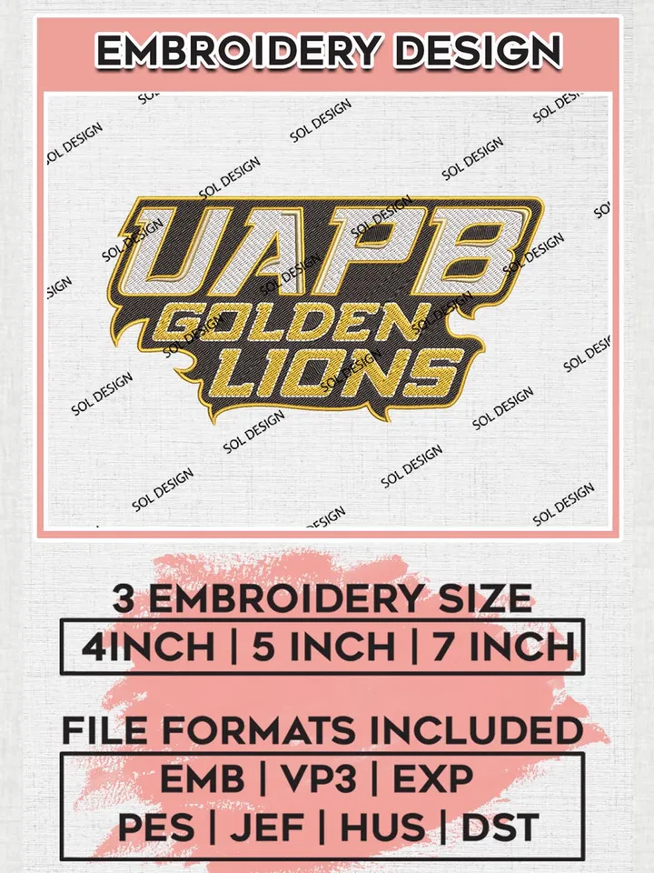 NCAA UAPB Golden Lions Team Wordmark Logo Machine Embroidery Design, NCAA Arkansas Pine Bluff Golden Lions Team Design Design files, NCAA Team Embroidery Designs, NCAA Machine Embroidery Designs, Digital Download