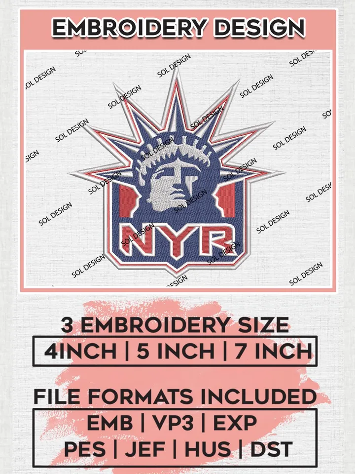 NHL New York Rangers Machine Embroidery Files, NHL New York Rangers Embroidery Designs, NHL Embroidery Designs, NHL Machine Embroidery Designs, Digital Download