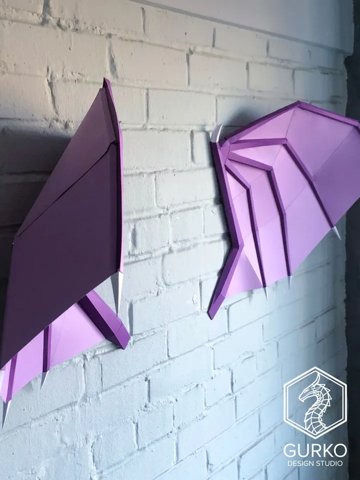 Dragon Wings Papercraft, Digital Template, PDF Download, Gurko, 3D Low Poly, Pepakura, DIY Origami Sculpture, Paper Decor, DIY Gift