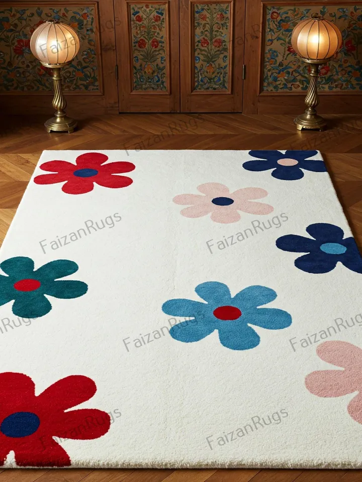 Buy 10x14 White rug, Pink floral rug, 8x10,9x12,10x14, Handmade, area rug, Living room, Dining, kids rug, pink theme, house warming gift