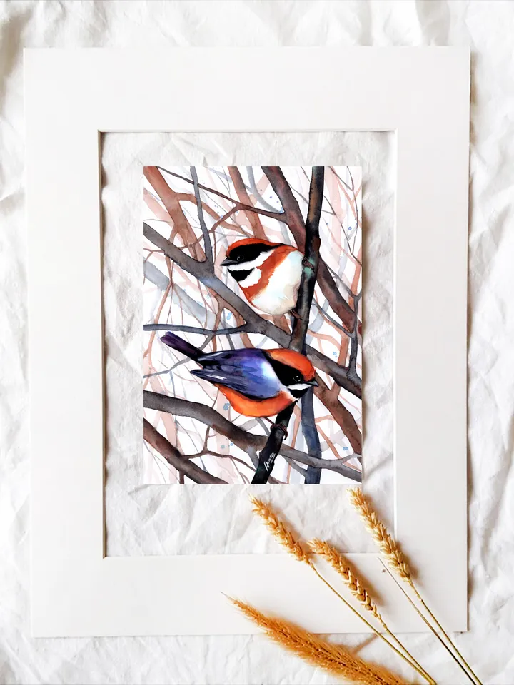 Original watercolor birds, bird painting, wall decor, birds lover gift, 8x11 in handmade art by Anne Gorywine
