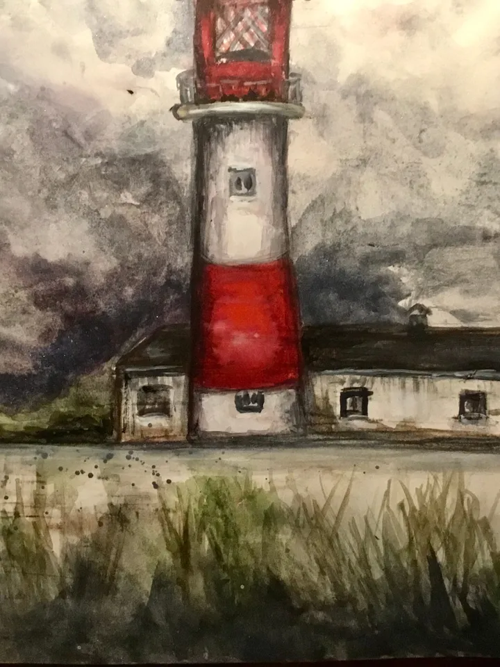 Lighthouse original watercolour painting,lighthouse in the fields,house painting,landscape painting,unique gift,decor,lighthouse wall art.