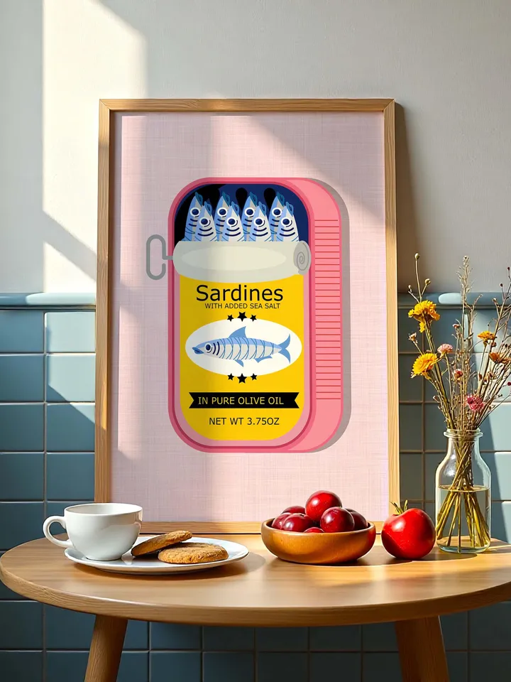 Sardines Print Sardine Tin Vintage Poster Retro Sardine Wall Art Fish Print Eclectic Wall Art Colorful Kitchen Art Maximalist Poster Digital