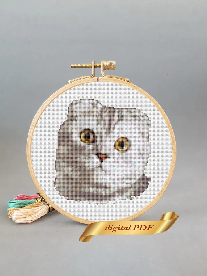 Scottish Fold cat pattern pdf cross stitch, pets easy embroidery DIY, art 3