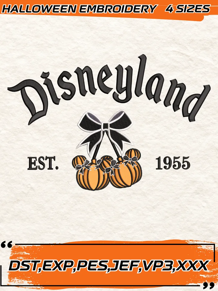Disneyland Pumpkin Halloween Embroidery Design,Halloween Cartoon Embroidery Design,4 Sizes, Digital Download