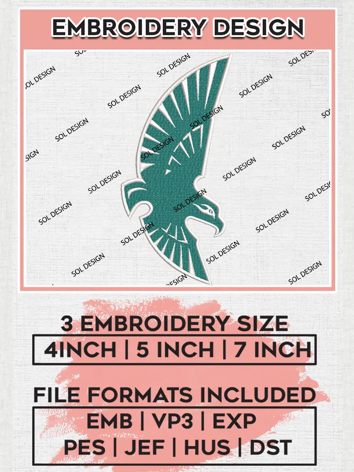 NCAA UNC Wilmington Seahawks Football Team Mascot Logo Embroidery Design Files, NCAA UNC Wilmington Seahawks Machine Embroidery, NCAA Teams, Game Day, 3 sizes, NCAA Machine embroidery designs, Digital Download