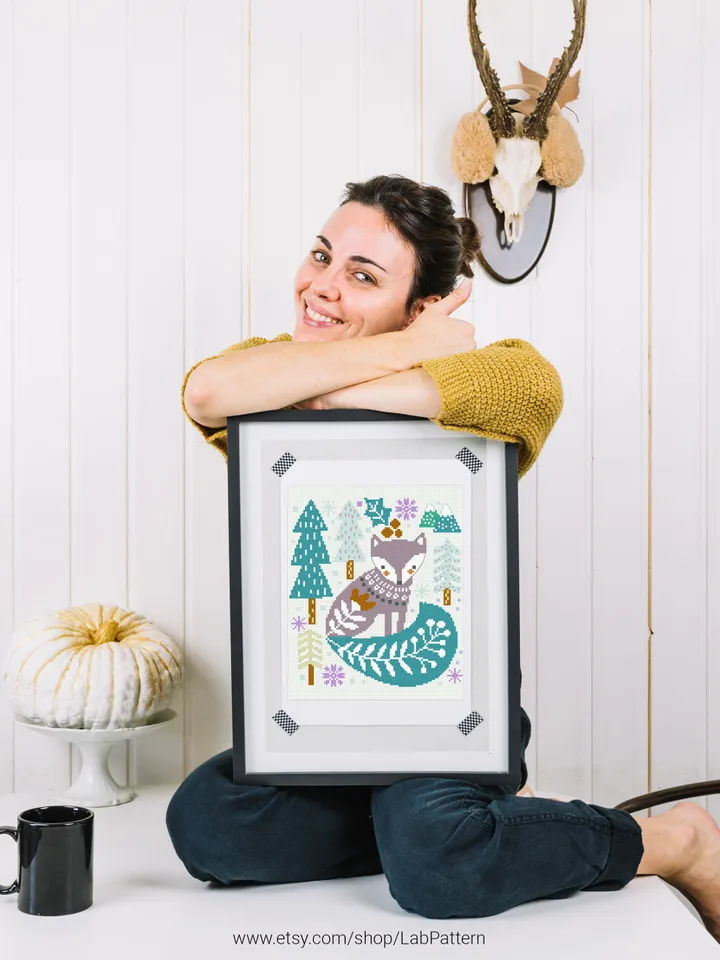 Scandinavian Fox, Christmas, ornament, New Year decor Holiday cross stitch pattern, counted, chart, gift DIY, embroidery, instant PDF