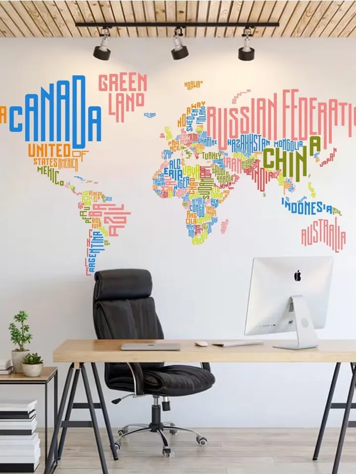 World map from country names Wall decal Educational Office z3023