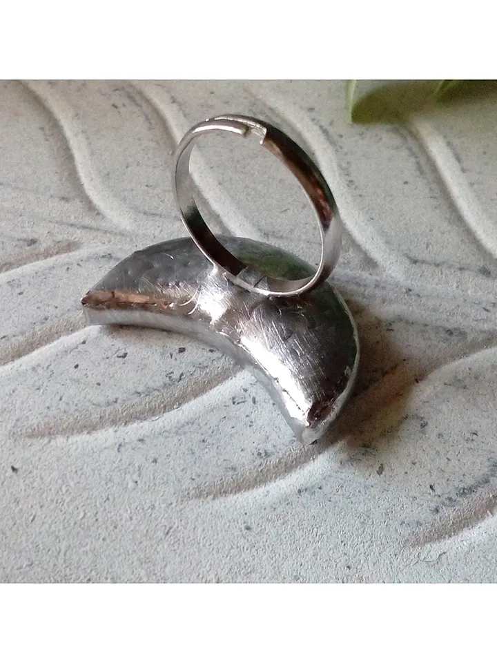 Mirror crescent ring, moon ring, stained glass ring, protection ring, Halloween ring, witchy aesthetic, soldered ring
